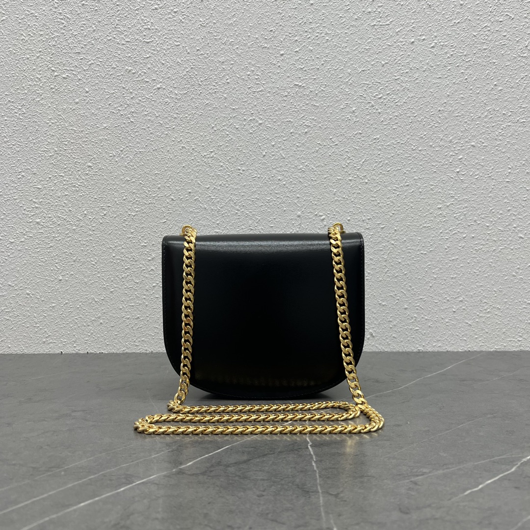 Celine Chain Besace Shoulder Bag Clea In Shiny Calfskin Black 110973